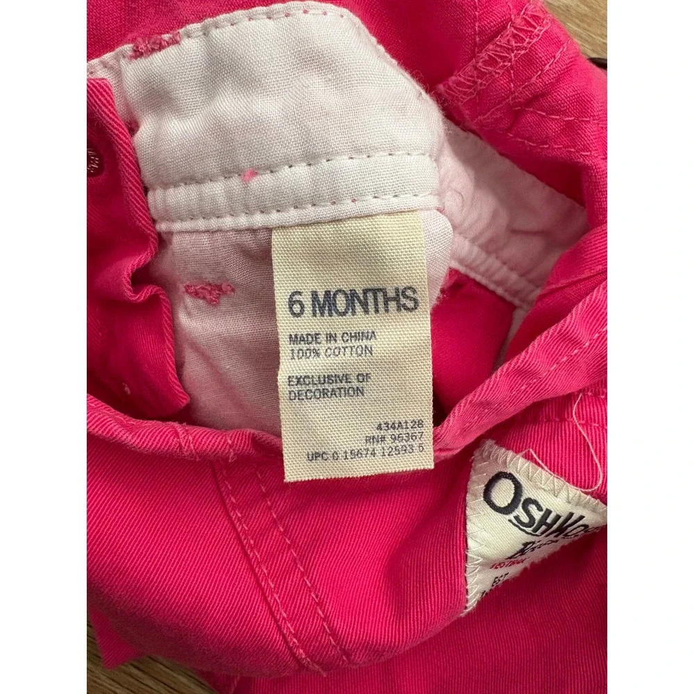 Vintage OshKosh Pink Heart Overalls Denim Adjustable Straps Baby 6m Y2k Preppy‎